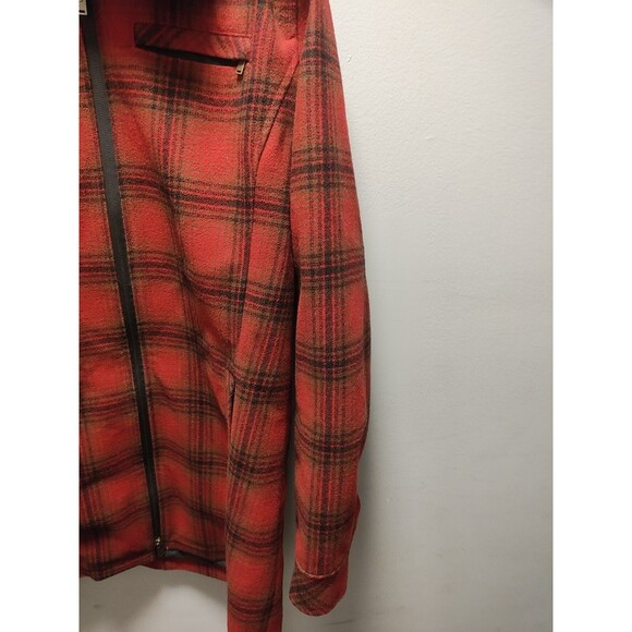 Red Buffalo Check Pendleton Lafayette  Wool  Coat Shearling Collar Womens  L - Picture 6 of 16